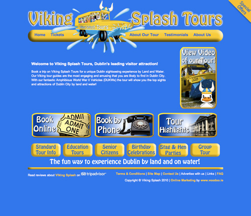 Viking Splash website full screen homepage