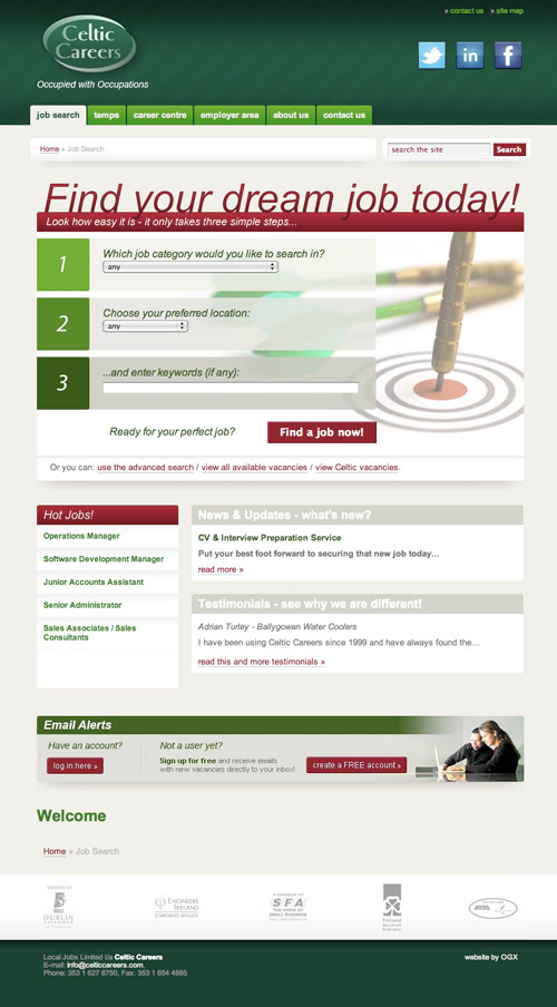 celtic careers website design sample full screen